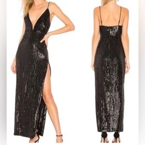 Revolve X NBD Black Sequin Gown Plunge & Slit